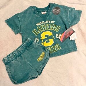 Stranger Things Toddler Girls Washed Crewneck Graphic Top and Shorts Set 18 M